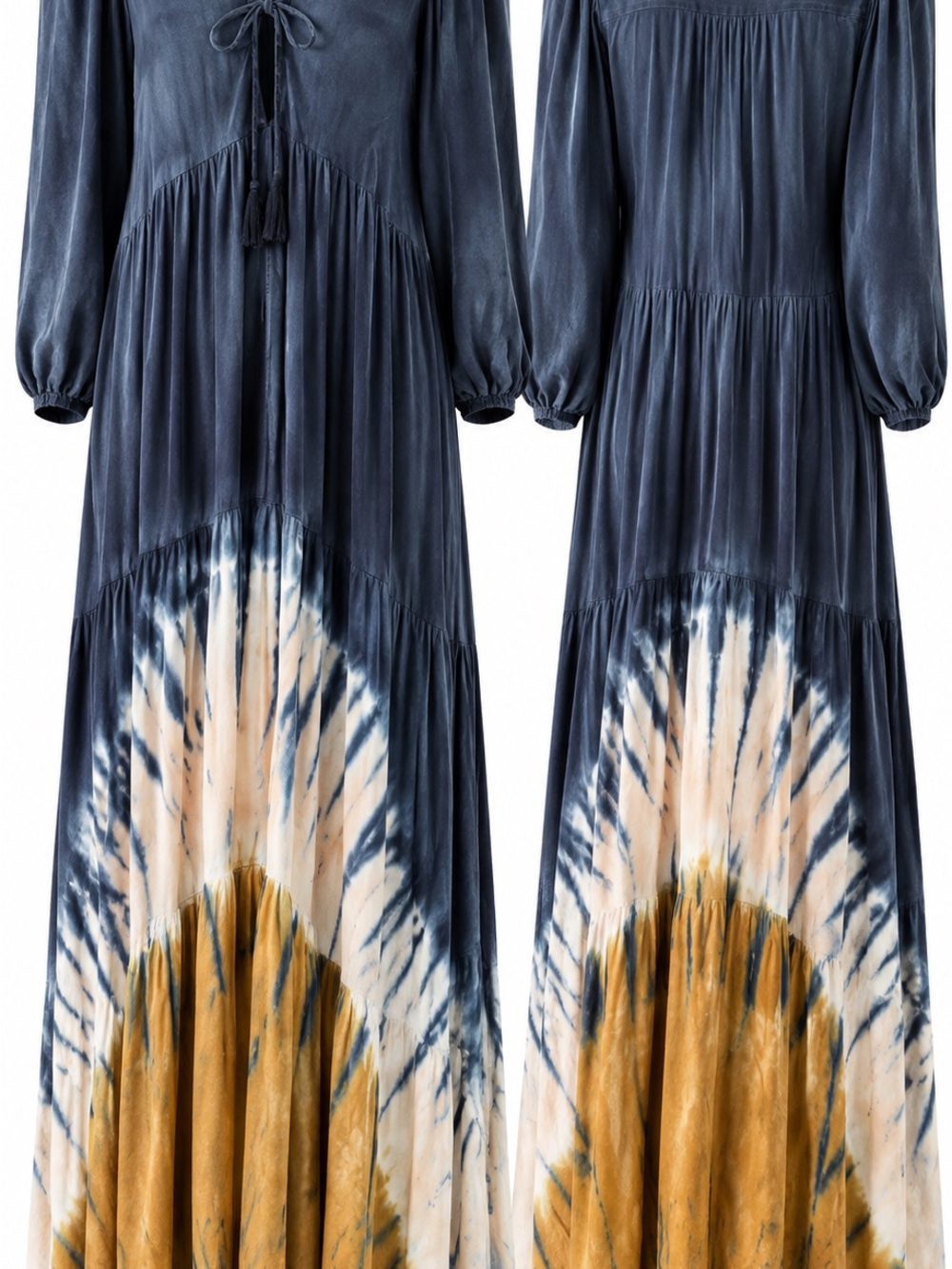Tie-Dye Maxi Dress in Navy, Cream & Mustard